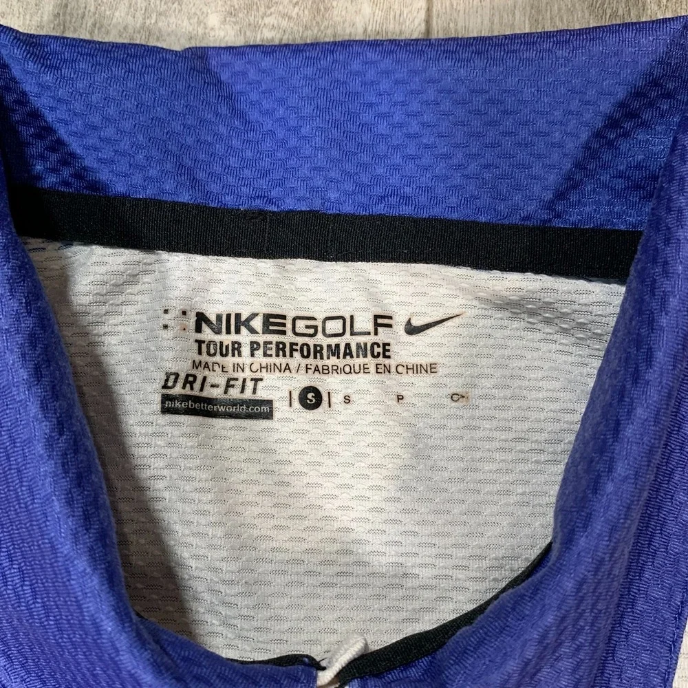 Nike Polo Shirt Mens Small White‎ Blue Color block Dri-Fit Golf